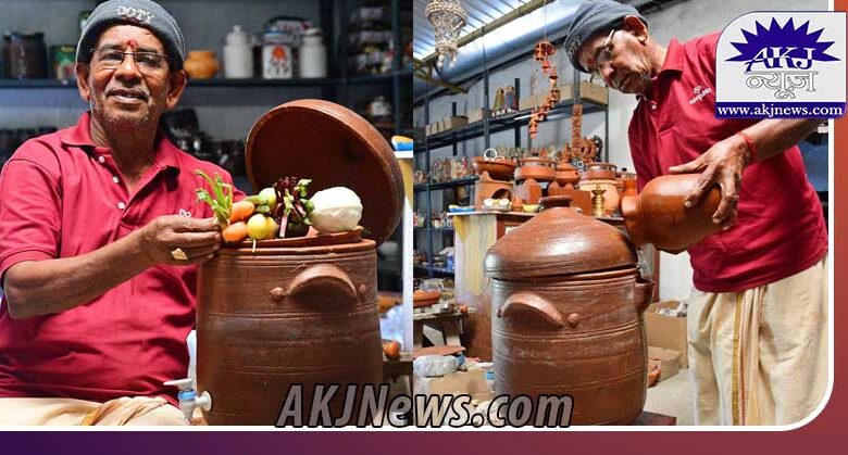 old potter made eco-friendly refrigerator with clay